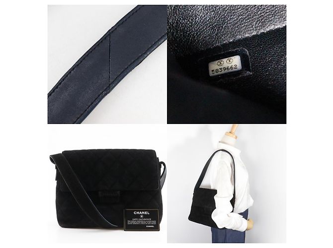 Chanel Vintage Flap Quilted Suede Medium Nero - vista 5