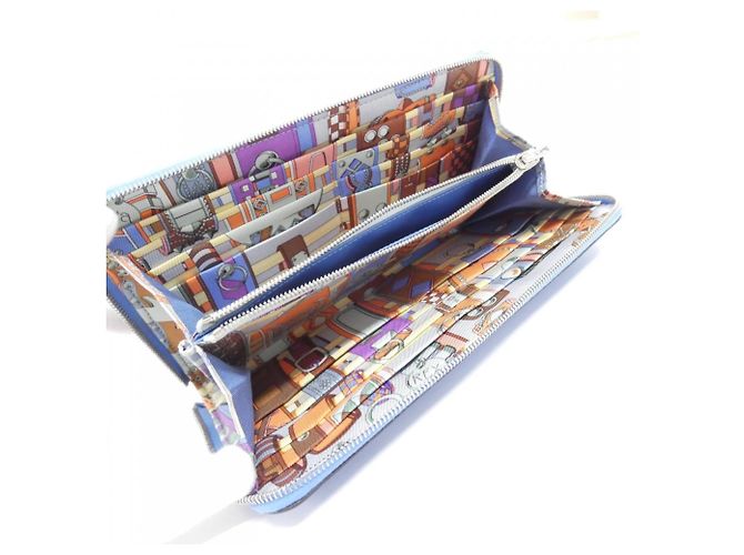 Hermès Cartera de seda Hermes COLLIER DE CHIEN Azul - vista 4