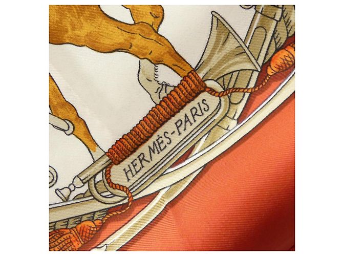 Hermès Foulard Hermes MARINE ET CAVALERIE Muffler Bianco Rosso Beige - vista 2