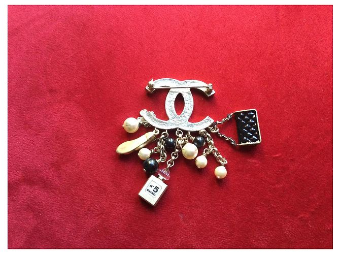 Chanel Camellia and N°5 Perfume Bottle Brooch Black White Gold hardware - view 3