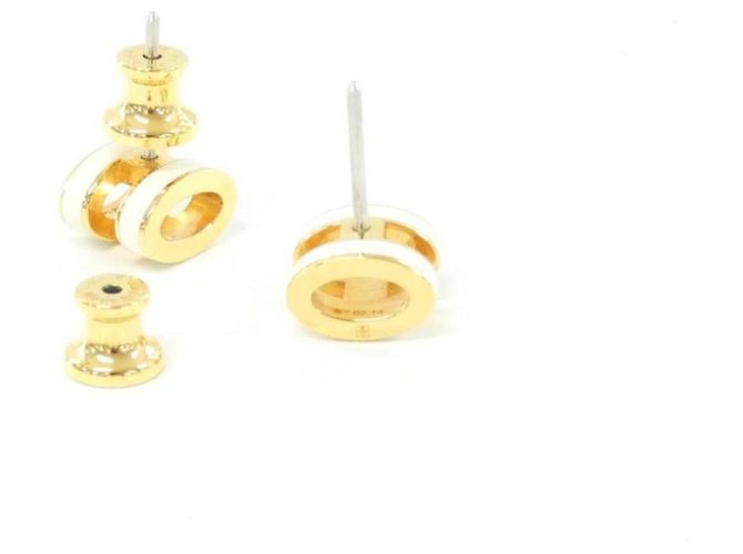 Hermès Pendientes de botón Hermes Pop H MINI Gold and White Blanco Dorado - vista 3
