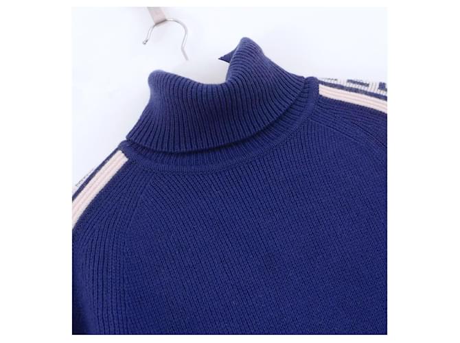 Céline Celine Vintage Herbst 1999 Kaschmirpullover mit Logo am Ärmel Blau - Ansicht 4