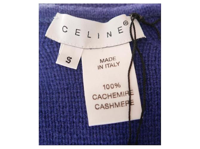 Céline Celine Vintage Herbst 1999 Kaschmirpullover mit Logo am Ärmel Blau - Ansicht 6