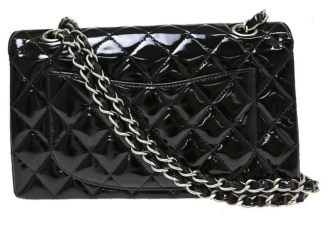 Chanel Timeless - Classic Double Flap Quilted Crinkled Patent Medium Nero - vista 2