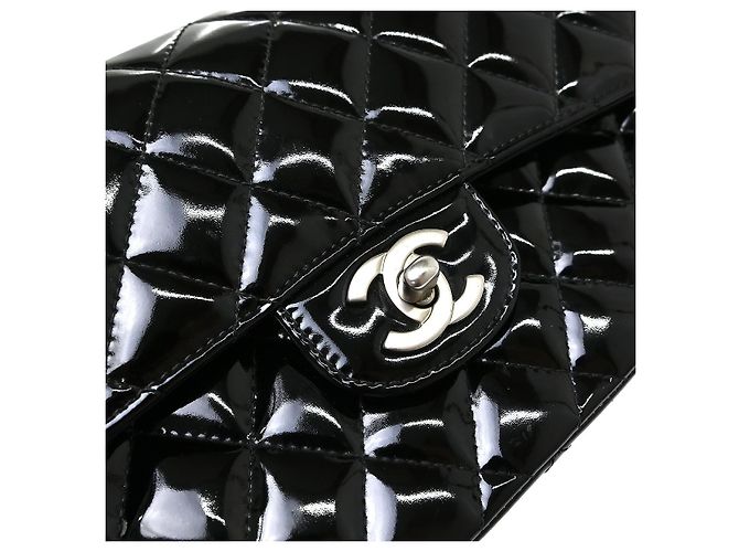 Chanel Timeless - Classic Double Flap Quilted Crinkled Patent Medium Nero - vista 3