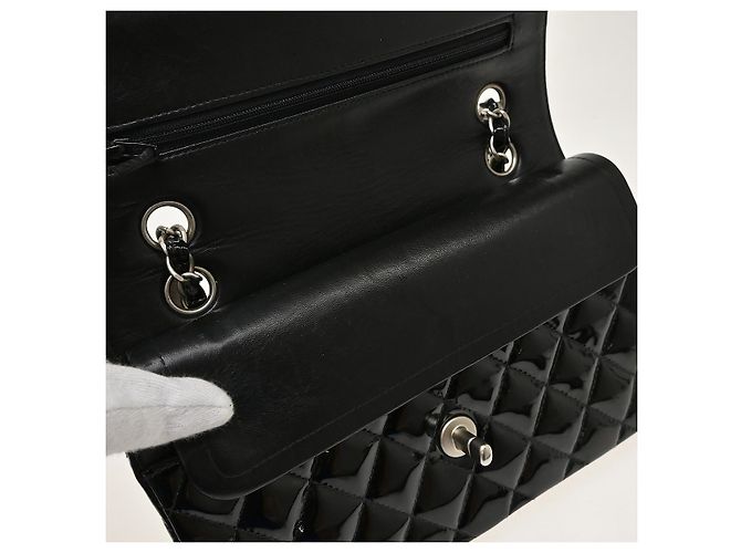 Chanel Timeless - Classic Double Flap Quilted Crinkled Patent Medium Nero - vista 6