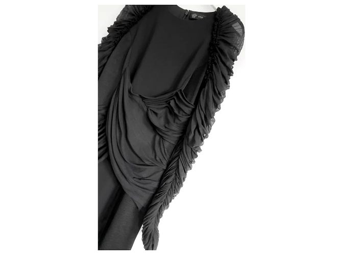 Versace Damenkleid mit gerafften Tüllärmeln, Schwarz, IT40 UK8 - Ansicht 3