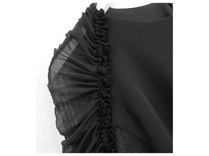 Versace Damenkleid mit gerafften Tüllärmeln, Schwarz, IT40 UK8 - Ansicht 5