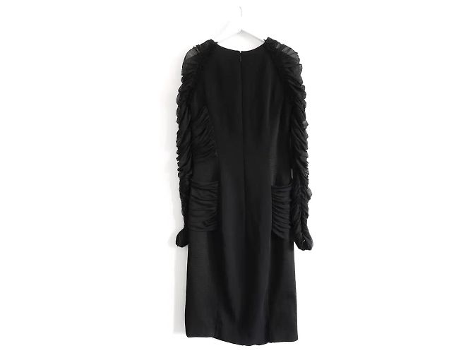 Versace Damenkleid mit gerafften Tüllärmeln, Schwarz, IT40 UK8 - Ansicht 6