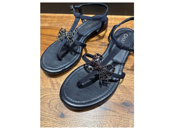 Sandali T-Strap Chanel blu navy con fiocco decorato Blu scuro - vista 7