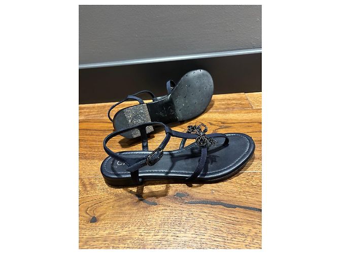 Sandali T-Strap Chanel blu navy con fiocco decorato Blu scuro - vista 8