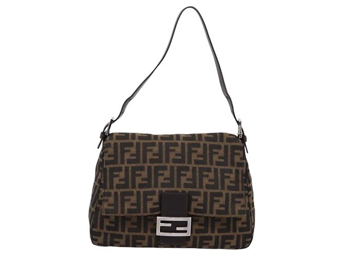 Borsa a Tracolla FENDI Zucca Canvas Mamma Baguette Marrone Argento Auth BA14949V - vista 13