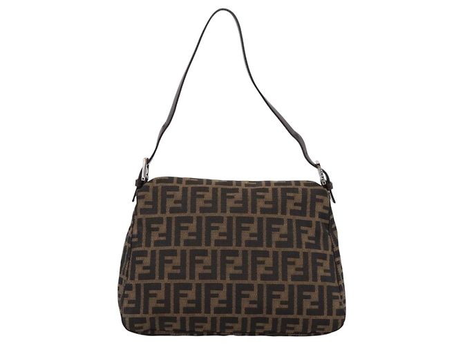 Borsa a Tracolla FENDI Zucca Canvas Mamma Baguette Marrone Argento Auth BA14949V - vista 2