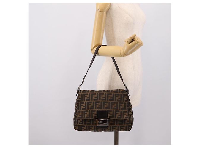 Borsa a Tracolla FENDI Zucca Canvas Mamma Baguette Marrone Argento Auth BA14949V - vista 22