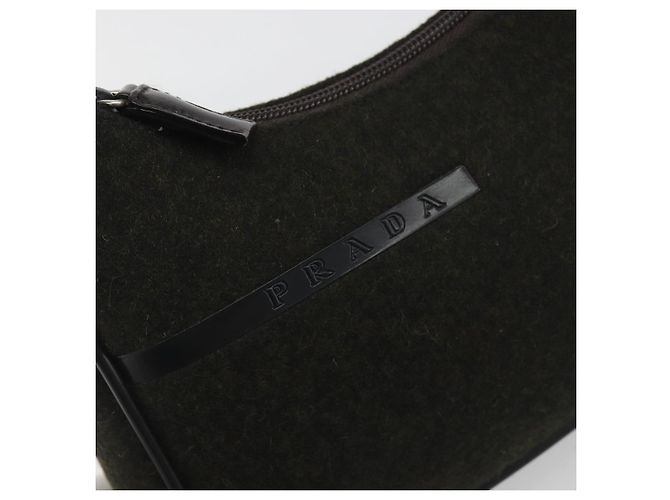 PRADA PRADA Sports Hand Pouch Wool Khaki Silver Auth 195649A Argento Cachi - vista 19
