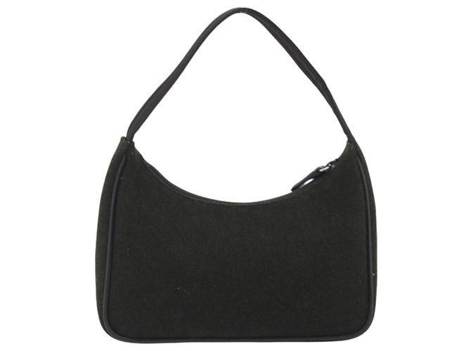 PRADA PRADA Sports Hand Pouch Wool Khaki Silver Auth 195649A Argento Cachi - vista 2