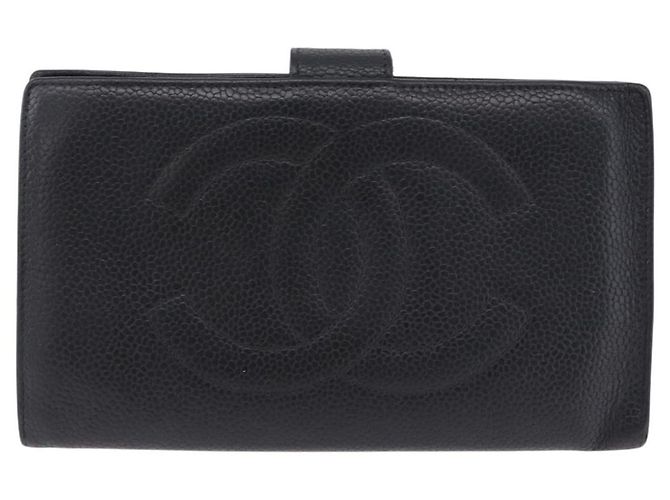 Carteira Longa CHANEL Caviar Skin Black Gold CC Auth 195978 Preto Dourado - vista 13