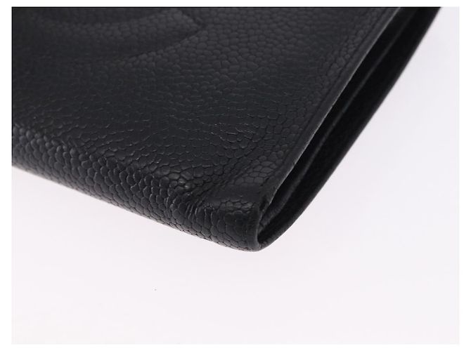Carteira Longa CHANEL Caviar Skin Black Gold CC Auth 195978 Preto Dourado - vista 14