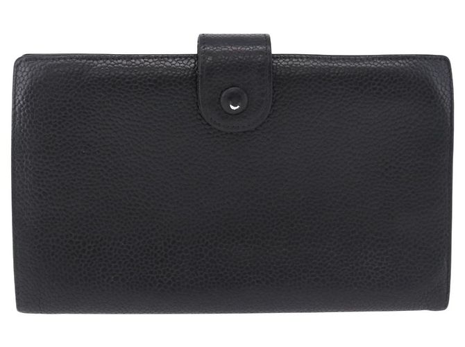 Carteira Longa CHANEL Caviar Skin Black Gold CC Auth 195978 Preto Dourado - vista 2