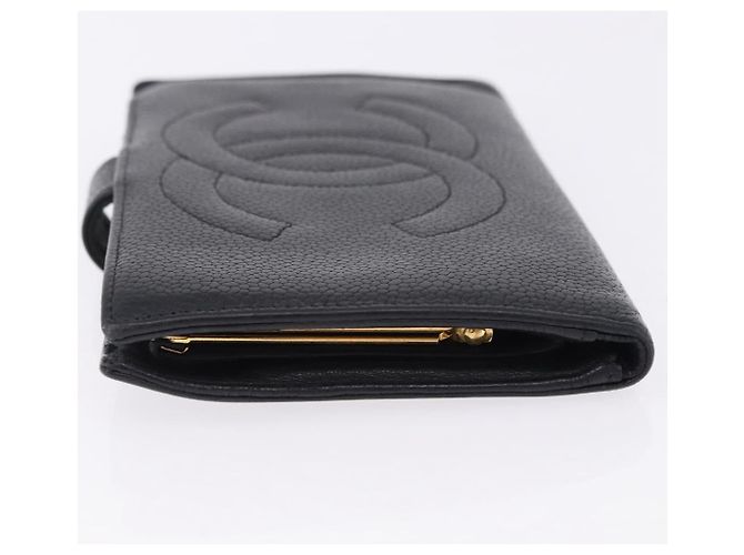 Carteira Longa CHANEL Caviar Skin Black Gold CC Auth 195978 Preto Dourado - vista 4