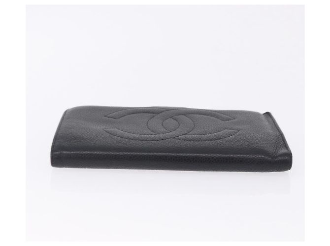 Carteira Longa CHANEL Caviar Skin Black Gold CC Auth 195978 Preto Dourado - vista 6