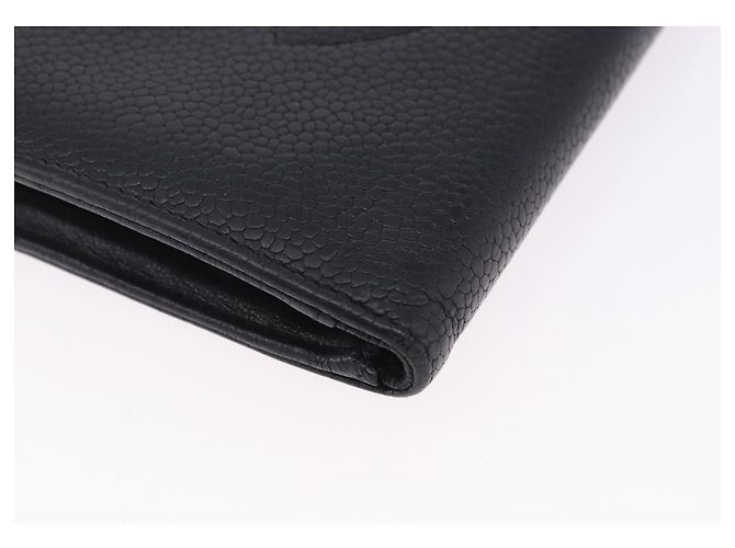 Carteira Longa CHANEL Caviar Skin Black Gold CC Auth 195978 Preto Dourado - vista 7