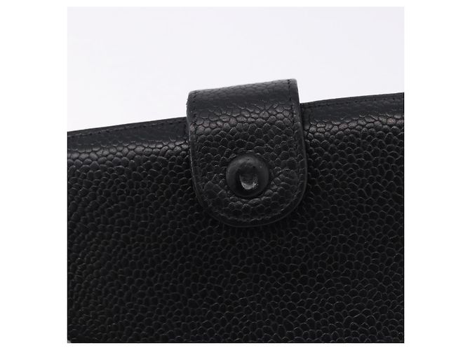 Carteira Longa CHANEL Caviar Skin Black Gold CC Auth 195978 Preto Dourado - vista 8