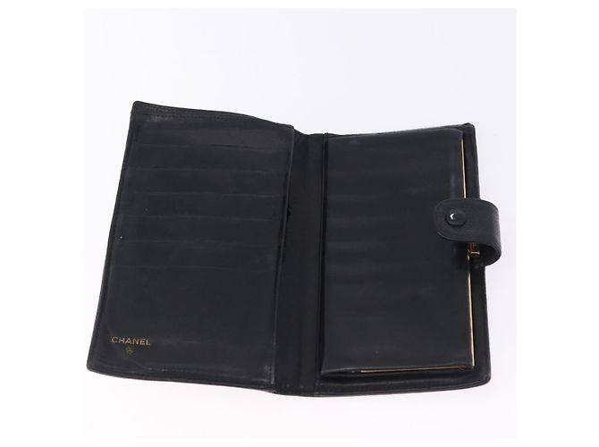 Carteira Longa CHANEL Caviar Skin Black Gold CC Auth 195978 Preto Dourado - vista 9