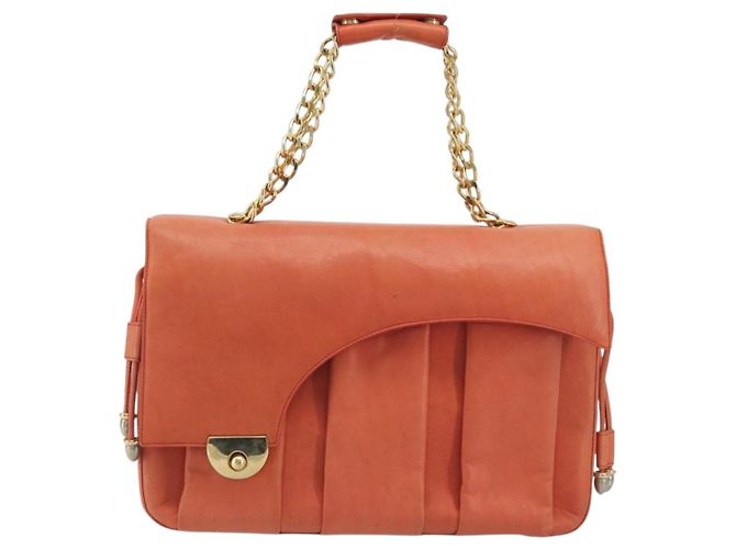 Borsa a mano con catena BALLY in pelle Orange Gold Auth 196277 D'oro Arancione - vista 13
