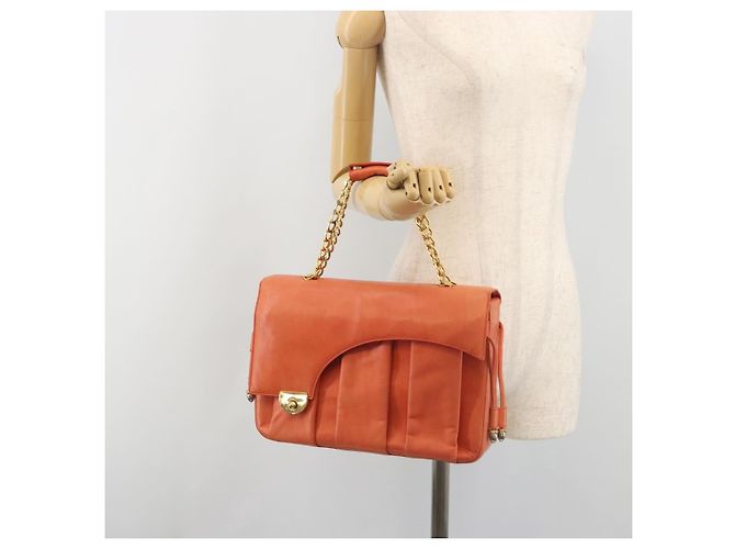 Borsa a mano con catena BALLY in pelle Orange Gold Auth 196277 D'oro Arancione - vista 26