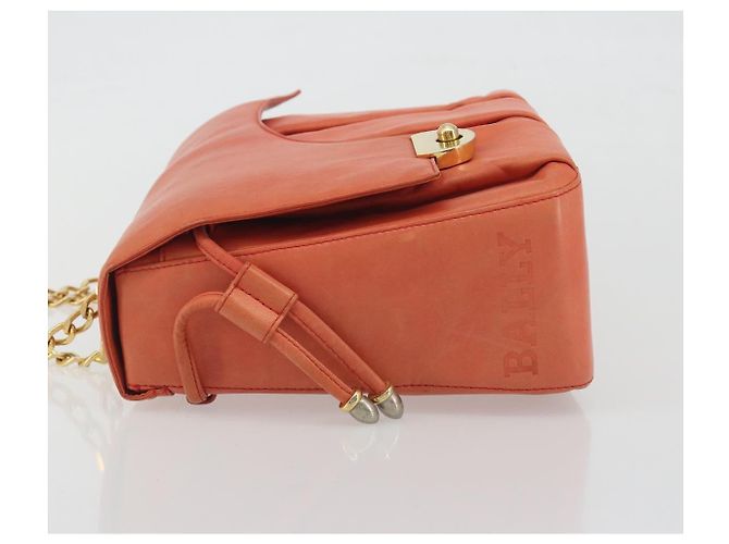 Borsa a mano con catena BALLY in pelle Orange Gold Auth 196277 D'oro Arancione - vista 4