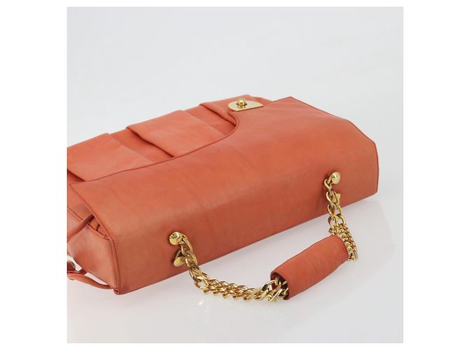 Borsa a mano con catena BALLY in pelle Orange Gold Auth 196277 D'oro Arancione - vista 6