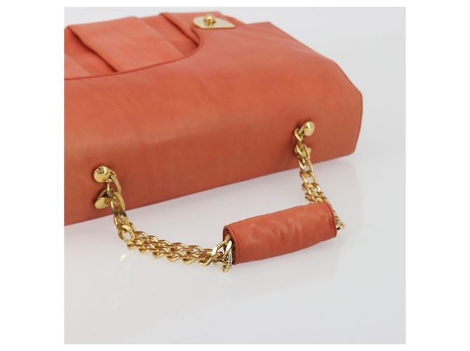 Borsa a mano con catena BALLY in pelle Orange Gold Auth 196277 D'oro Arancione - vista 7