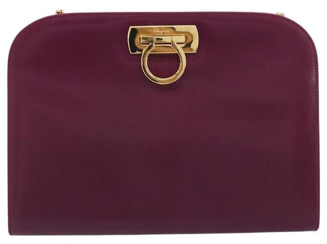 Sac à épaule Salvatore Ferragamo Gancini Chain en cuir violet et or Auth 196275A Doré - vue 13