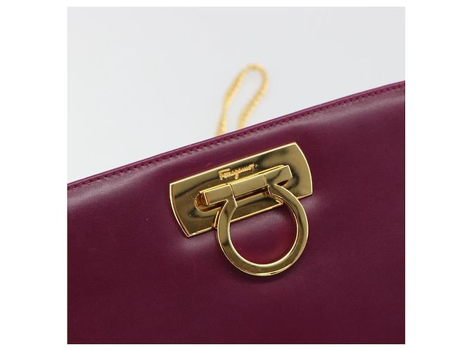 Sac à épaule Salvatore Ferragamo Gancini Chain en cuir violet et or Auth 196275A Doré - vue 17