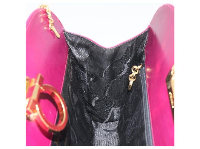 Sac à épaule Salvatore Ferragamo Gancini Chain en cuir violet et or Auth 196275A Doré - vue 18
