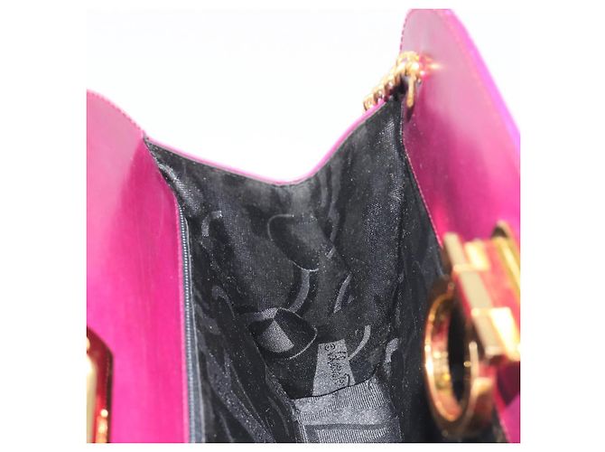 Sac à épaule Salvatore Ferragamo Gancini Chain en cuir violet et or Auth 196275A Doré - vue 19