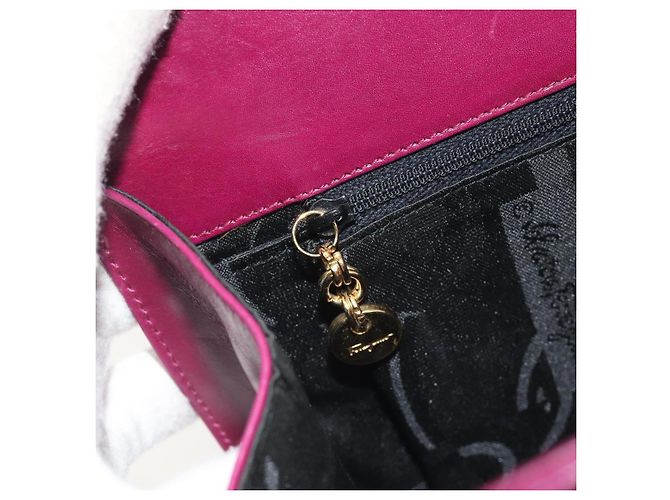 Sac à épaule Salvatore Ferragamo Gancini Chain en cuir violet et or Auth 196275A Doré - vue 20