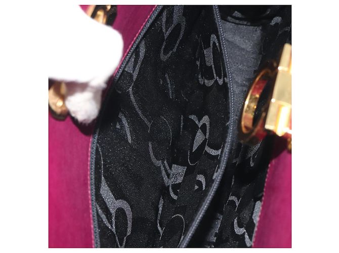Sac à épaule Salvatore Ferragamo Gancini Chain en cuir violet et or Auth 196275A Doré - vue 21