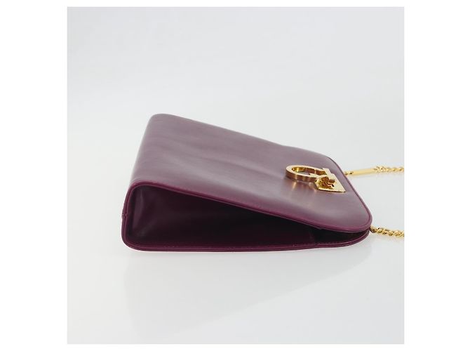 Sac à épaule Salvatore Ferragamo Gancini Chain en cuir violet et or Auth 196275A Doré - vue 3