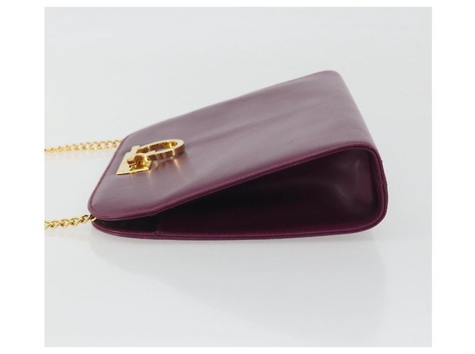 Sac à épaule Salvatore Ferragamo Gancini Chain en cuir violet et or Auth 196275A Doré - vue 4