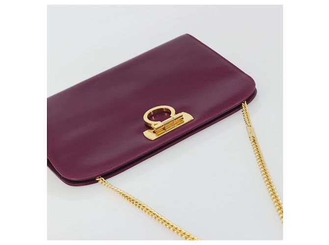Sac à épaule Salvatore Ferragamo Gancini Chain en cuir violet et or Auth 196275A Doré - vue 6