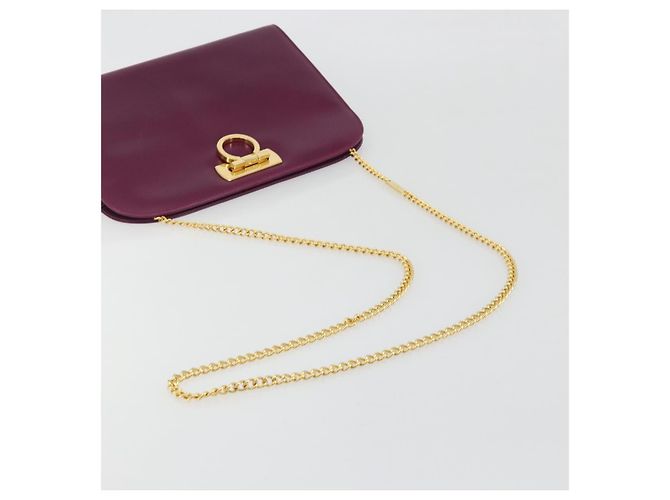 Sac à épaule Salvatore Ferragamo Gancini Chain en cuir violet et or Auth 196275A Doré - vue 7