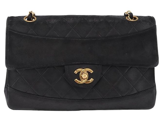 Borsa a tracolla CHANEL Matelasse con catena in pelle d'agnello nera e oro CC Auth 195725 Nero D'oro - vista 13
