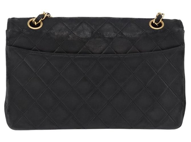 Borsa a tracolla CHANEL Matelasse con catena in pelle d'agnello nera e oro CC Auth 195725 Nero D'oro - vista 2