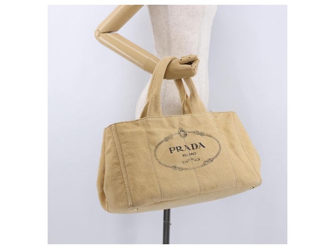 Borsa Tote PRADA Canapa GM Paglia Beige Oro Auth 194284 D'oro - vista 26