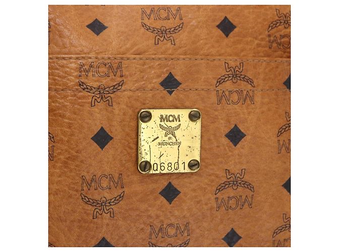 Borsa a tracolla MCM Vicetos Logogram PVC Leather Brown Gold Auth 195687 Marrone D'oro - vista 12