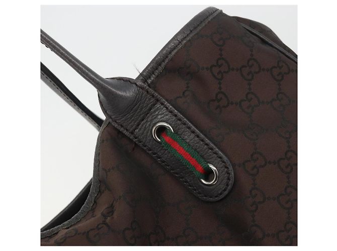 Borsa GUCCI GG Canvas Web Sherry Line Bag Nylon Outlet Brown Silver 293592 Auth 195991 Marrone Argento - vista 10