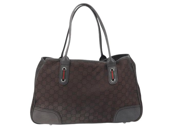 Borsa GUCCI GG Canvas Web Sherry Line Bag Nylon Outlet Brown Silver 293592 Auth 195991 Marrone Argento - vista 13
