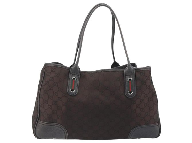 Borsa GUCCI GG Canvas Web Sherry Line Bag Nylon Outlet Brown Silver 293592 Auth 195991 Marrone Argento - vista 2